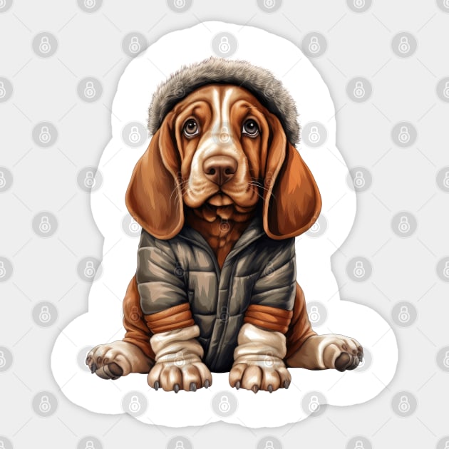 Winter Basset Hound Dog Sticker by Chromatic Fusion Studio